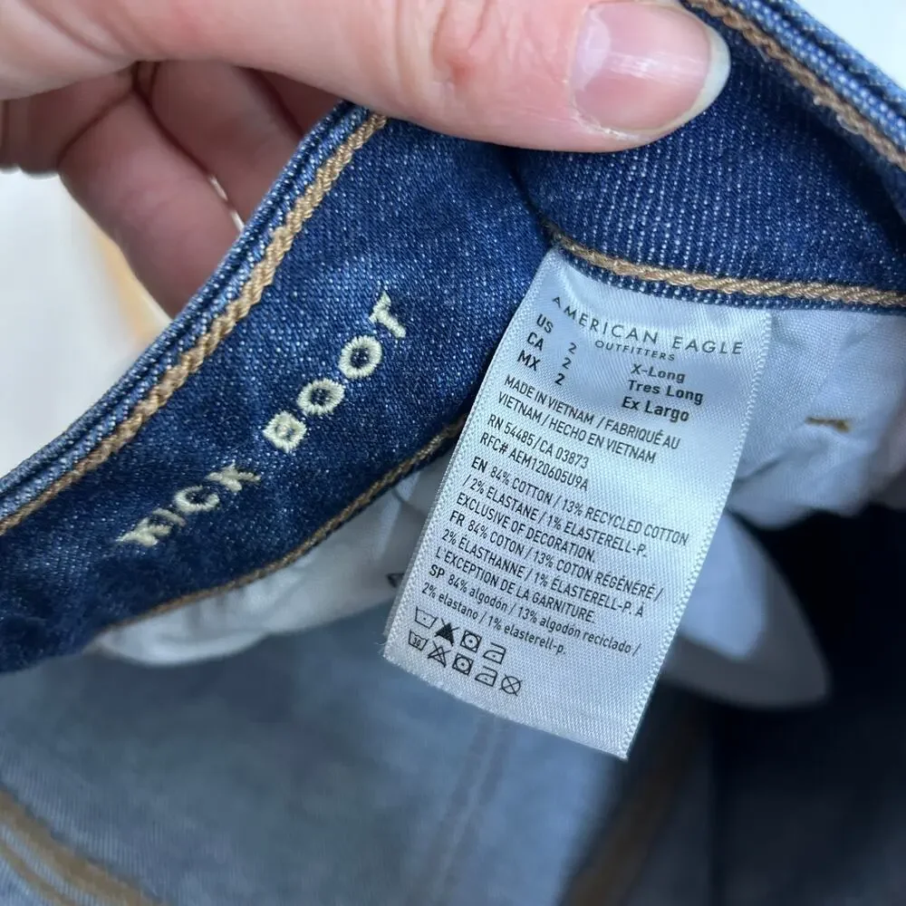 AE American Eagle Kick Boot Jeans Denim 2 X-LONG Inseam - Picture 3 of 3